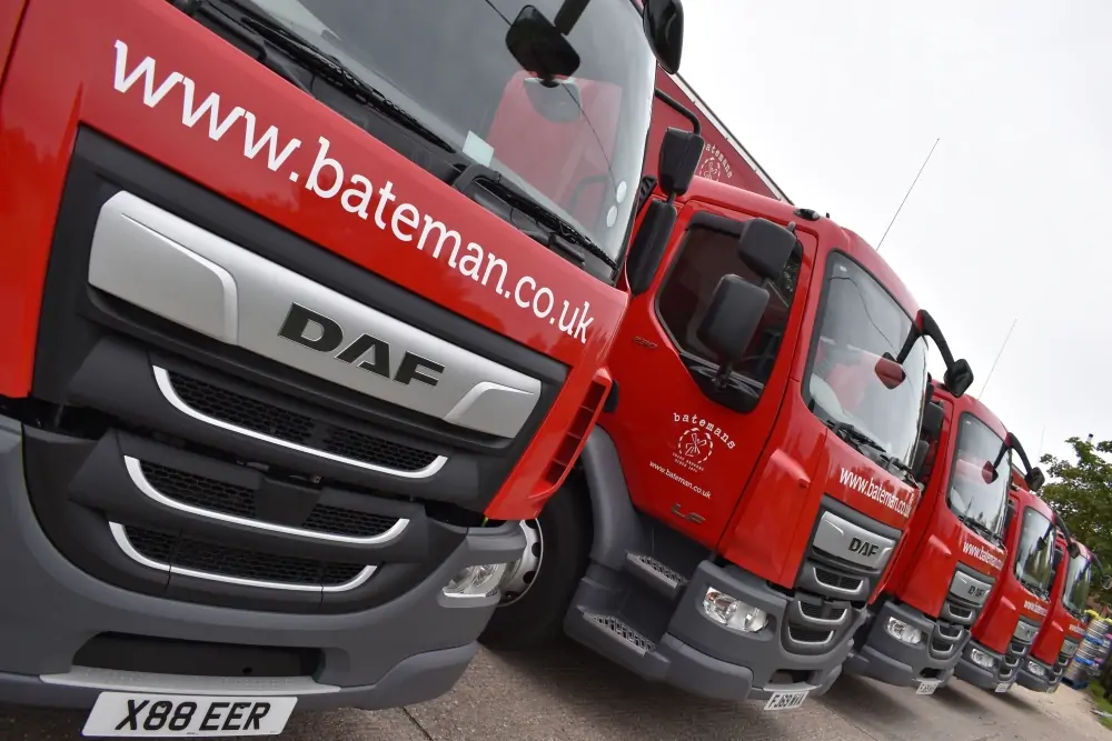 Front view of the new fleet of Batemans' delivery lorries