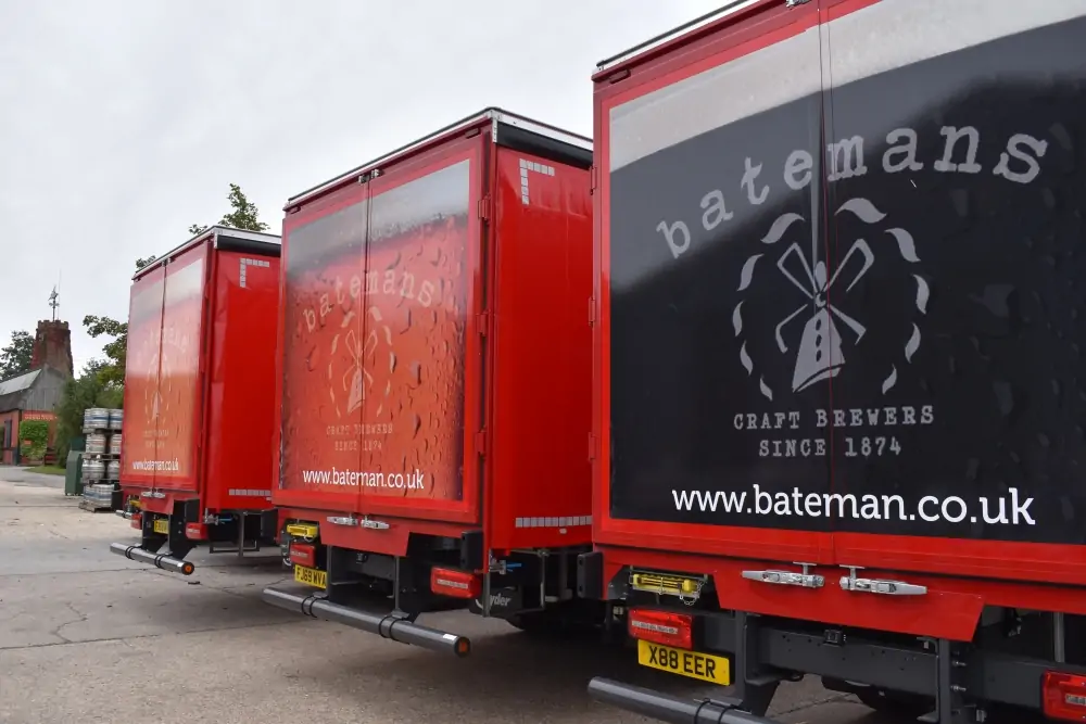 Rear view of the new fleet of Batemans' delivery lorries