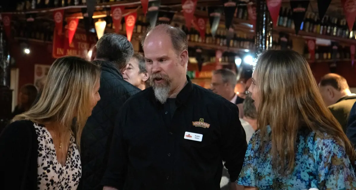 Batemans celebrate 150th anniversary with Brewers lunch - Guests enjoying a chat with Head Brewer Buster Grant.