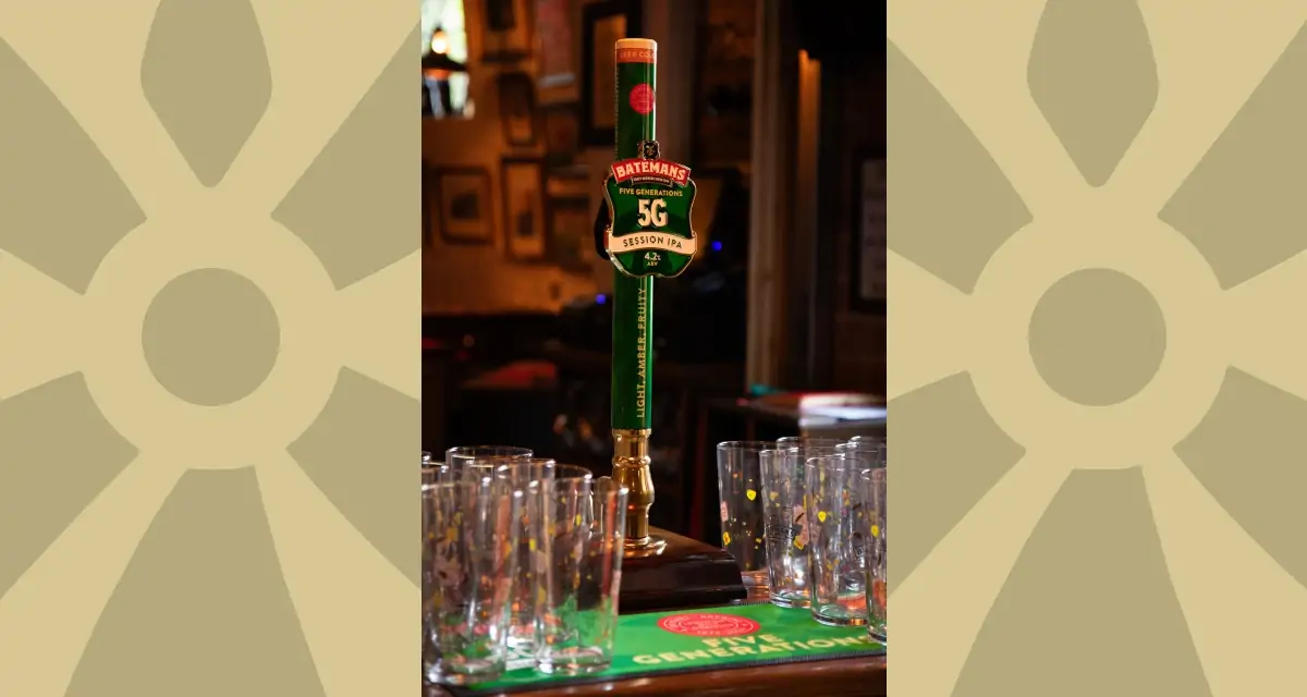 Batemans celebrate 150th anniversary with Brewers lunch - Five Generations (5G) new pump handle ready to serve guests.