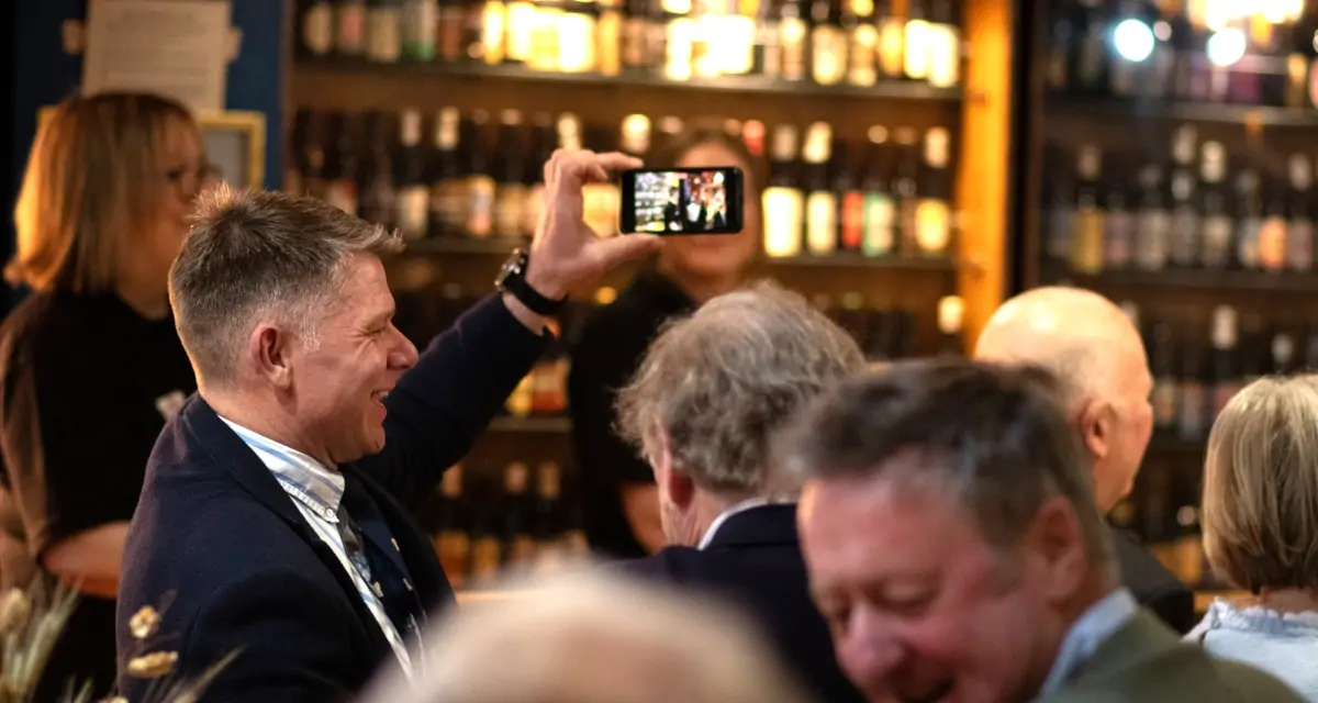 Batemans celebrate 150th anniversary with Brewers lunch - Chris Wright (Director of Sales) taking a few snaps of the speeches.