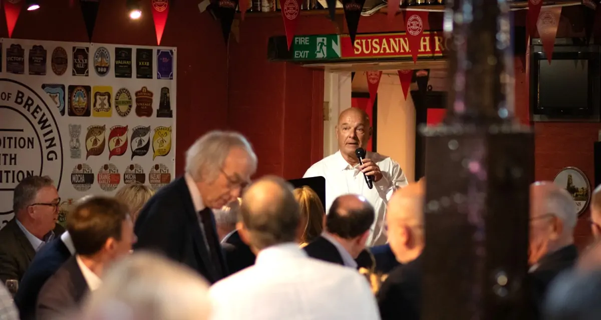 Batemans celebrate 150th anniversary with Brewers lunch - Stuart Bateman with guests looking on enjoying the day.