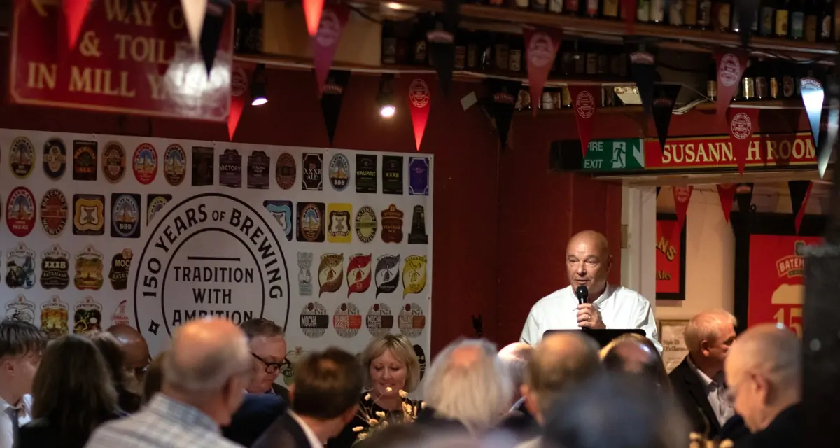 Batemans celebrate 150th anniversary with Brewers lunch - Stuart Bateman with guests looking on enjoying the day.