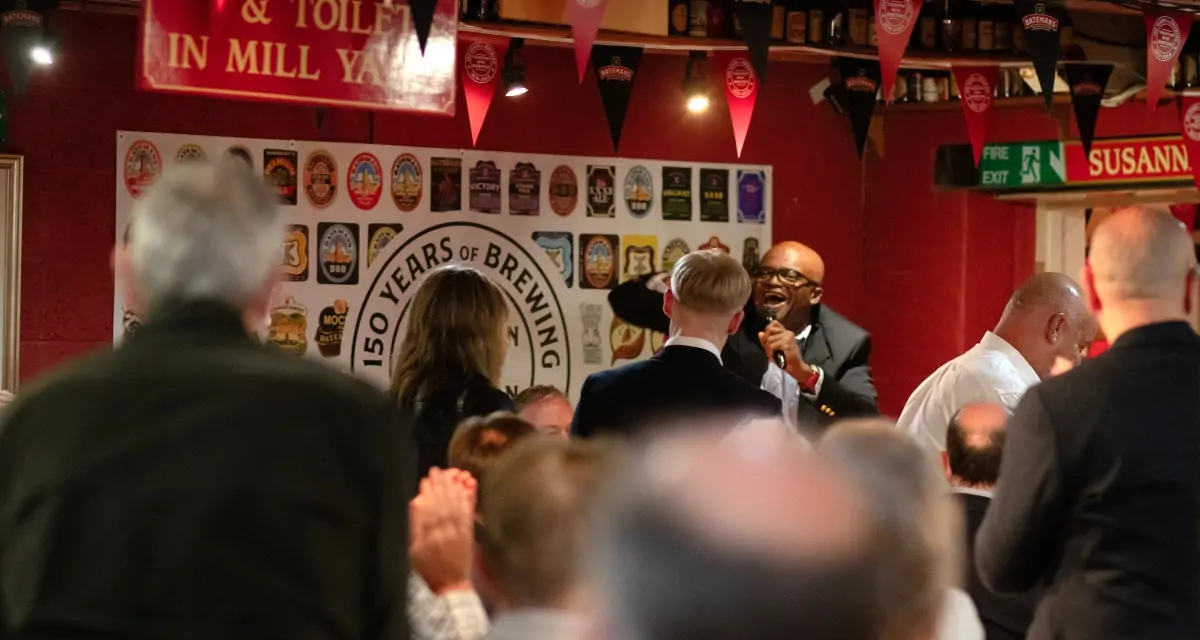 Batemans celebrate 150th anniversary with Brewers lunch - Kriss Akabusi, MBE giving an inspirational talk and joking with the guests.
