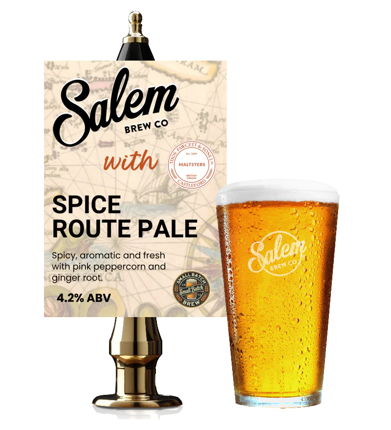 Salem Brew Co. - Spice Route Pale - Spicy, aromatic and fresh with pink peppercorn and ginger root.
